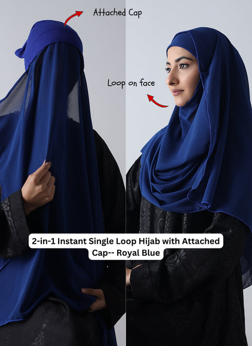 2-in-1 Instant Single Loop Hijab with Attached Cap