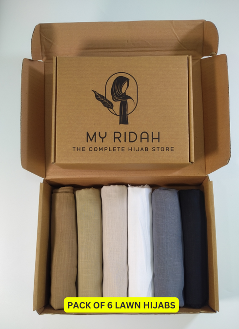 Pack Of Any 6 Plain Lawn Hijabs