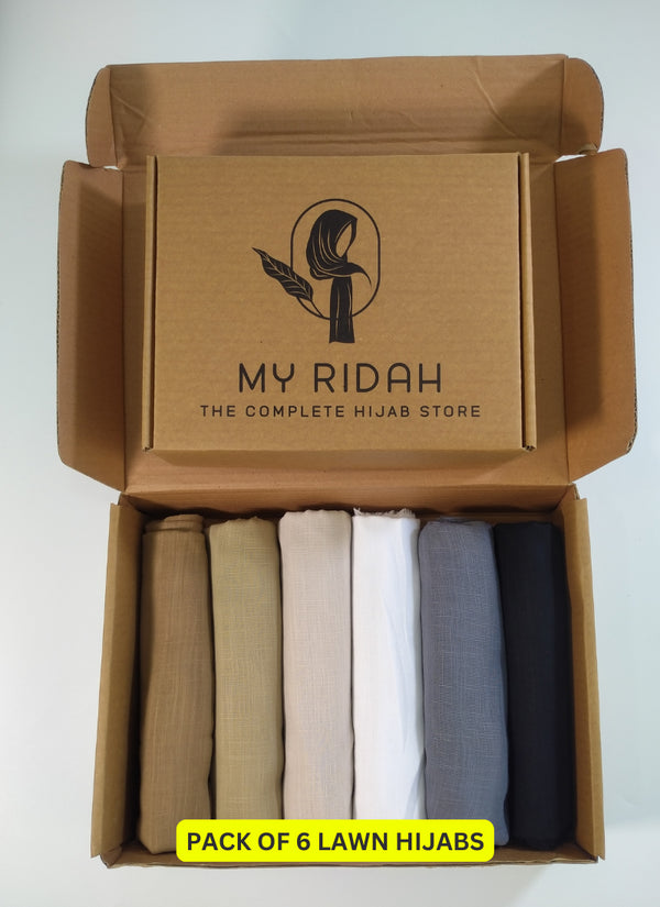 Pack Of Any 6 Plain Lawn Hijabs