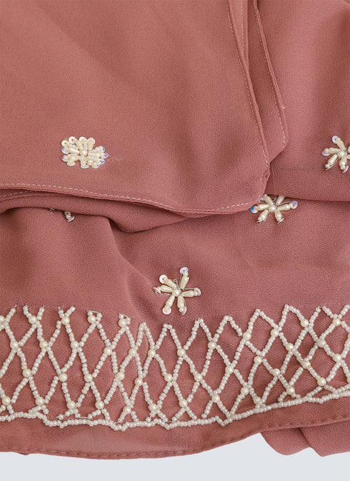 Cut Dana Work Embroidered Hijab Niqab Set - Tea Pink