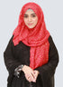 Lawn Hijabs With Golden Dotted Embossed Design -Red