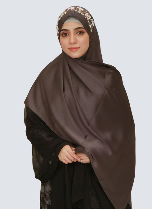 Pearl Embroidered Hijab Niqab Set - Dark Grey