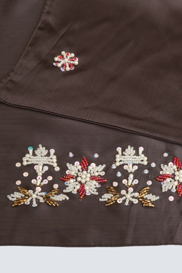 Pearl Embroidered Hijab Niqab Set - Dark Grey