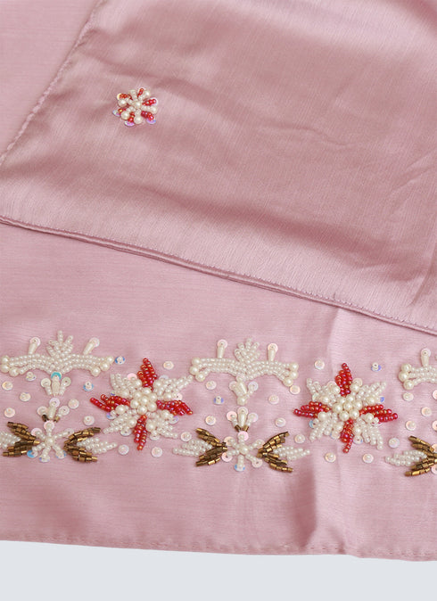 Pearl Embroidered Hijab Niqab Set - Pink