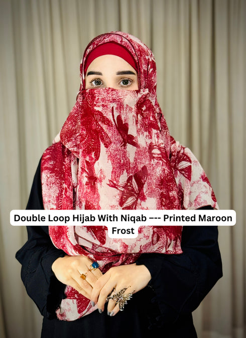 SALE OFFER --- Pack Of 3 Printed Double Loop Hijab With Attached Niqab