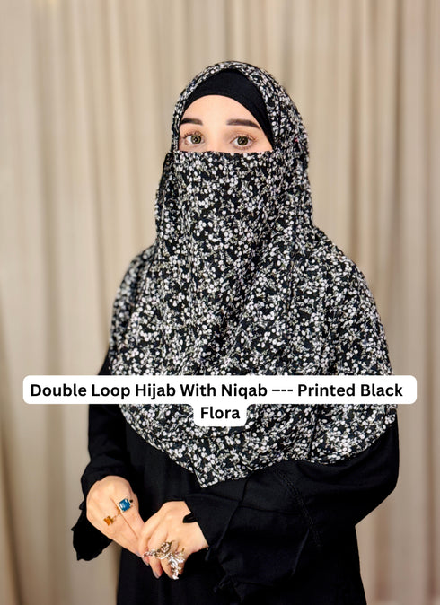 SALE OFFER --- Pack Of 3 Printed Double Loop Hijab With Attached Niqab