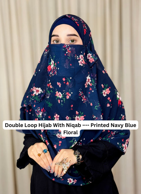 SALE OFFER --- Pack Of 3 Printed Double Loop Hijab With Attached Niqab