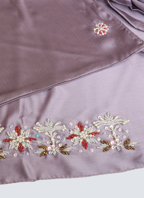 Pearl Embroidered Hijab Niqab Set - Purple