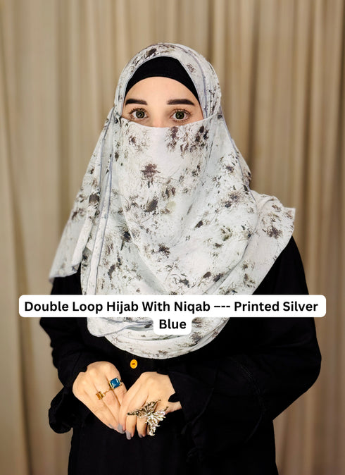 SALE OFFER --- Pack Of 3 Printed Double Loop Hijab With Attached Niqab