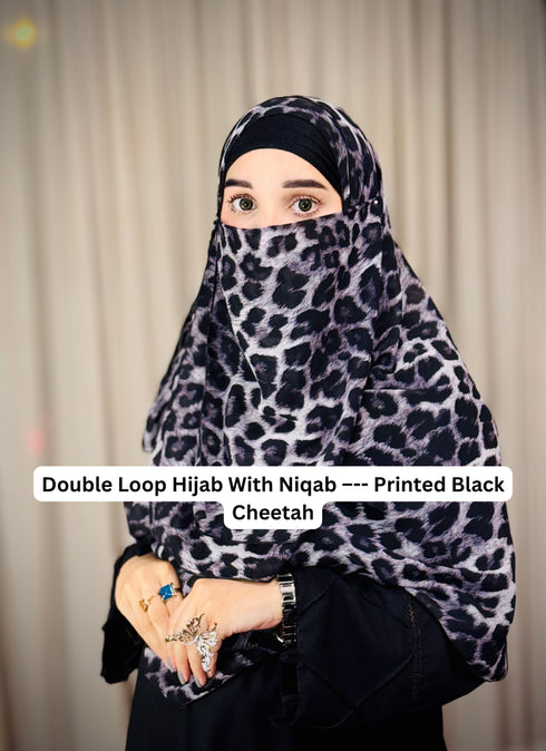 SALE OFFER --- Pack Of 3 Printed Double Loop Hijab With Attached Niqab