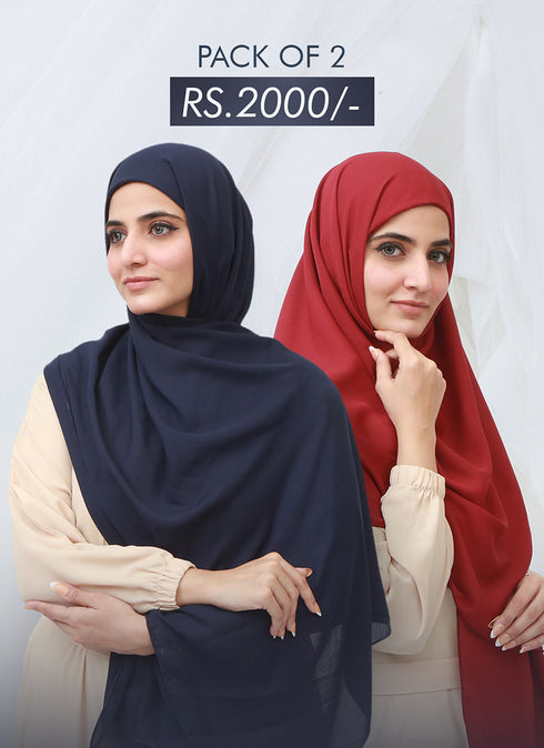 Pack Of "2" Malaysian Hijab With Built In Inlay Cap