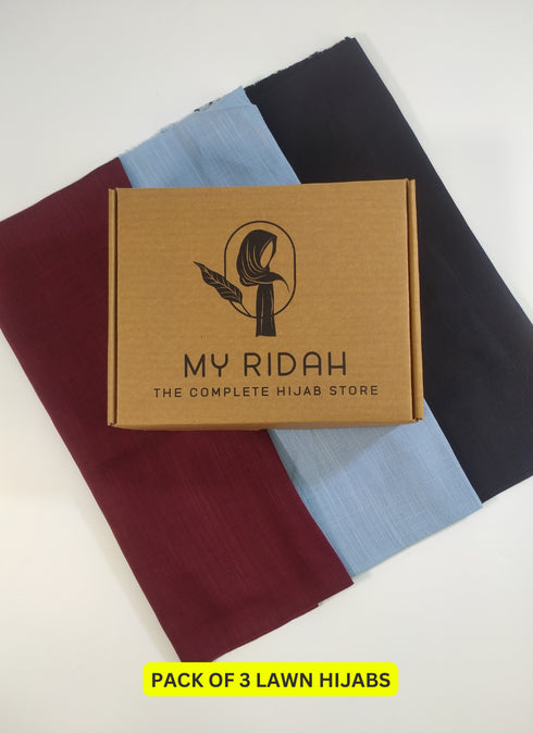 Pack Of Any 3 Plain Lawn Hijabs