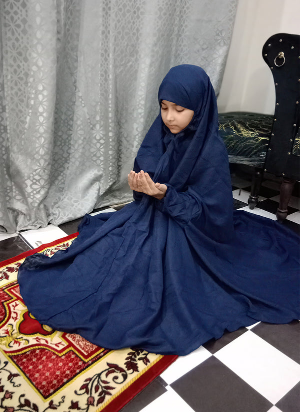Kids Namaz Chaddar -Large- (For 9 Till 13 Year Old Kid) -- Plain Navy