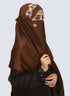 Pearl Embroidered Hijab Niqab Set - Brown
