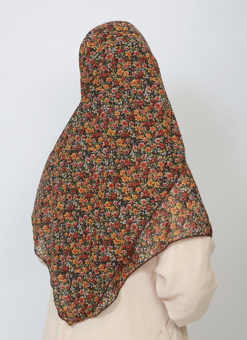 Double Loop Hijab Without Niqab--Printed Brown Floral