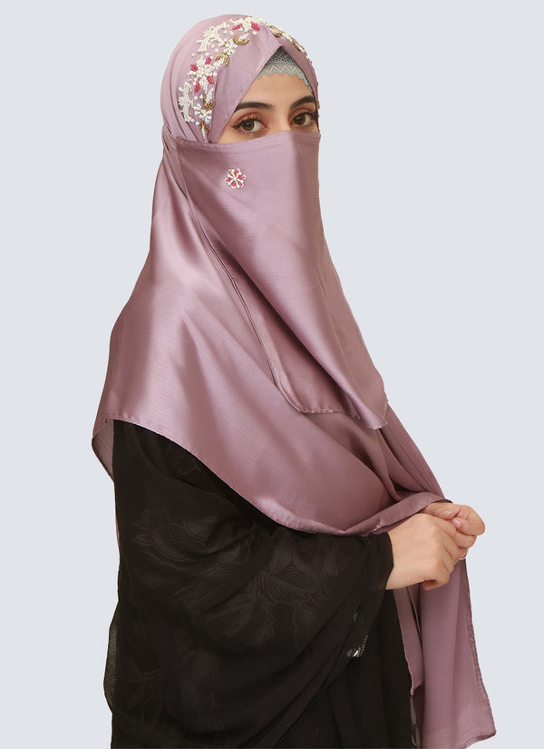 Pearl Embroidered Hijab Niqab Set - Lavender
