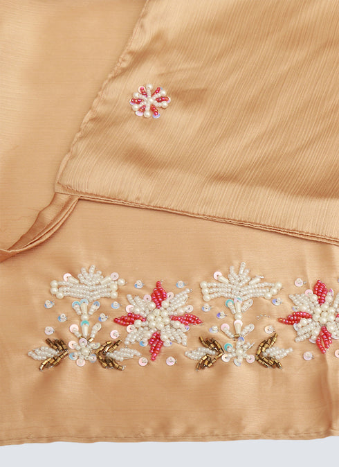 Pearl Embroidered Hijab Niqab Set - Beige