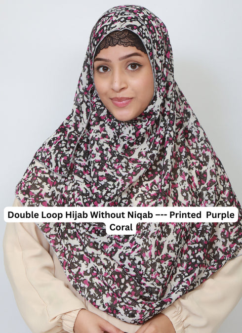 Double Loop Hijab Without Niqab--Printed Purple Coral