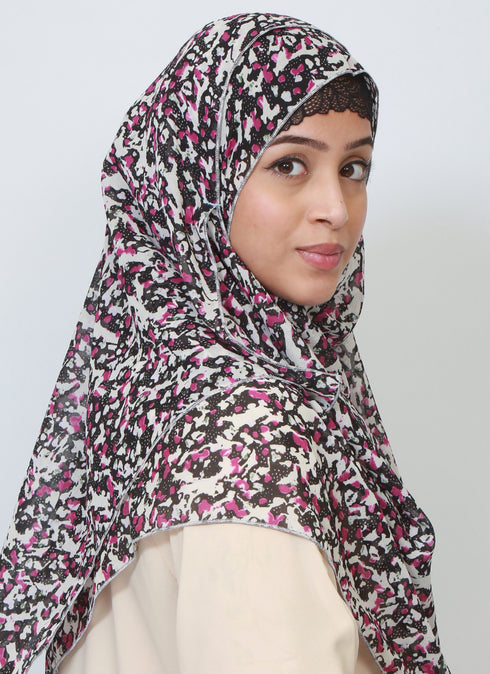 Double Loop Hijab Without Niqab--Printed Purple Coral