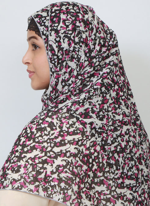 Double Loop Hijab Without Niqab--Printed Purple Coral