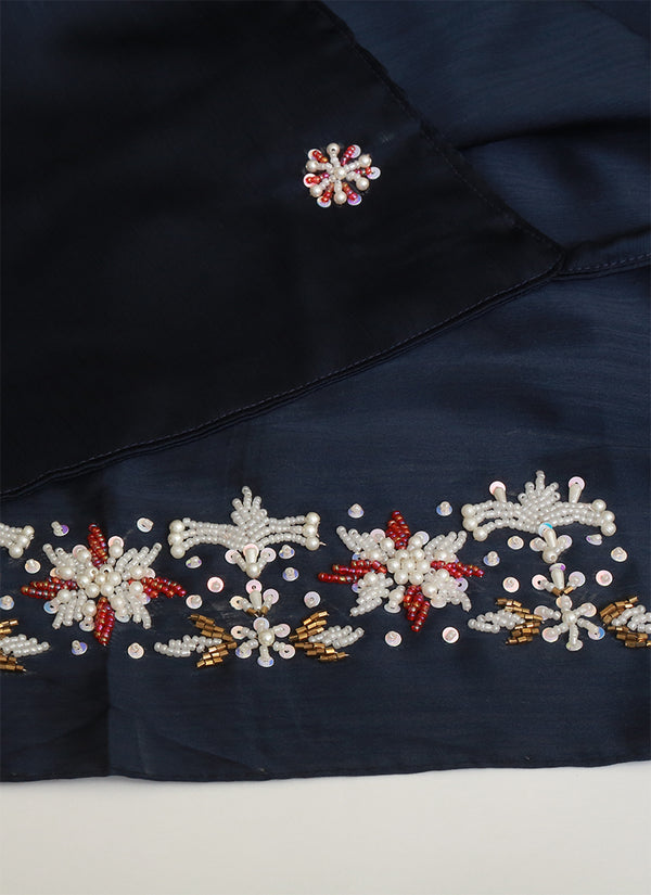 Pearl Embroidered Hijab Niqab Set - Navy