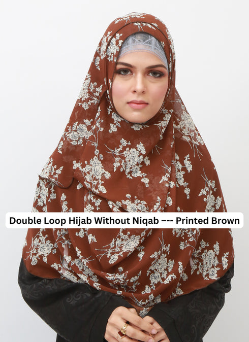 Double Loop Hijab Without Niqab--Printed Brown