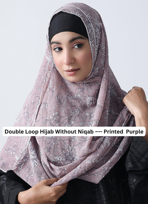 Double Loop Hijab Without Niqab--Printed Purple