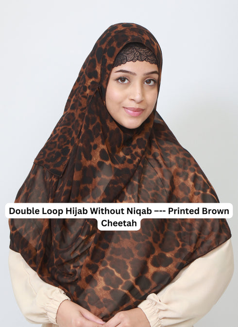 Double Loop Hijab Without Niqab--Printed Brown Cheetah