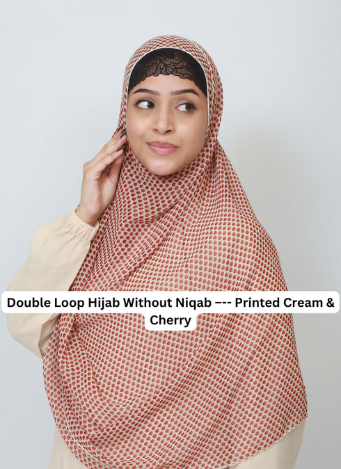 Double Loop Hijab Without Niqab--Printed Cream & Cherry