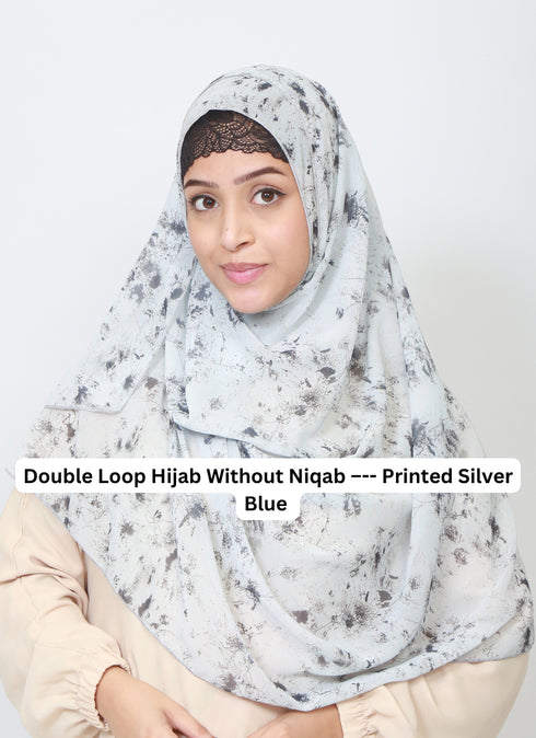 Double Loop Hijab Without Niqab--Printed Silver Blue