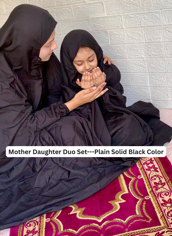 Mother & Daughter's Same Design Namaz Chadar---Plain Black