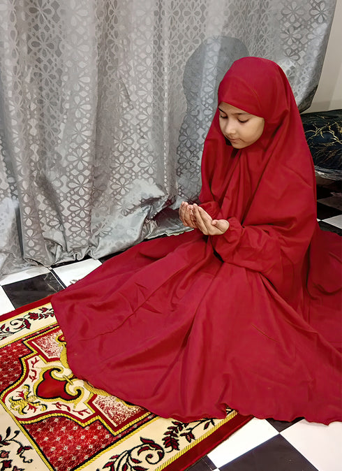 Kids Namaz Chadar -Large- (For 9 Till 13 Year Old Kid) -- Plain Maroon
