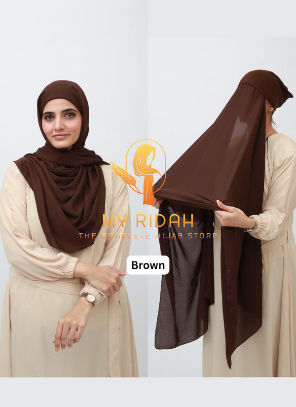 Malaysian Hijab With Built In Inlay Cap -- Brown