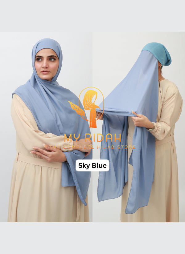 Malaysian Hijab With Built In Inlay Cap -- Sky Blue