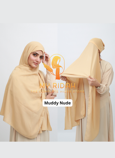 Malaysian Hijab With Built In Inlay Cap -- Muddy Nude