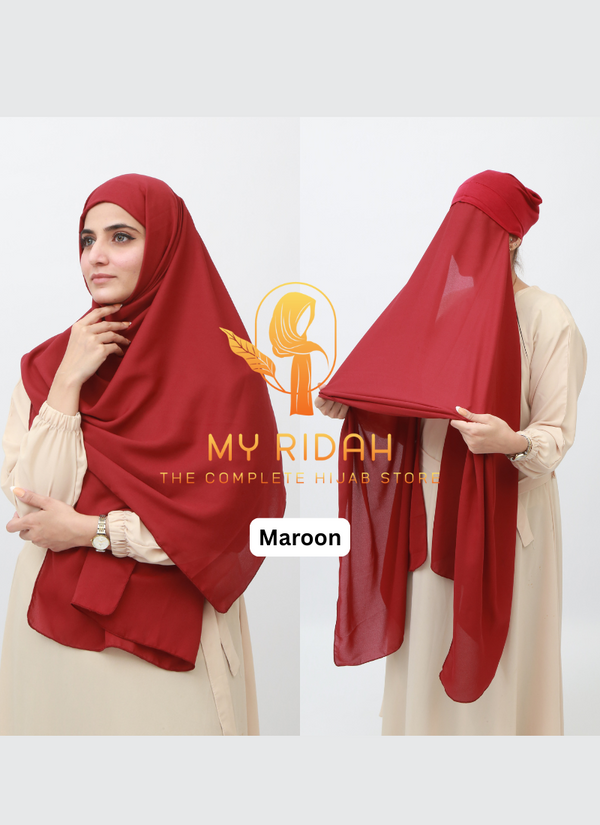 Malaysian Hijab With Built In Inlay Cap -- Maroon
