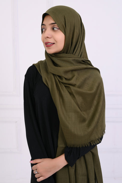 Turkish Lawn Hijab- Jumbo Size - olive green