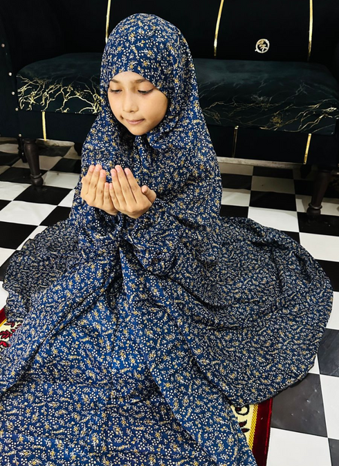 Kids Namaz Chadar -Large- (For 9 Till 13 Year Old Kid) -- Printed Blue