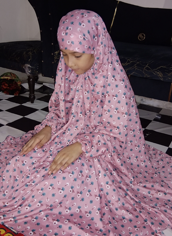 Kids Namaz Chadar -Large- (For 9 Till 13 Year Old Kid) -- Printed Tea Pink