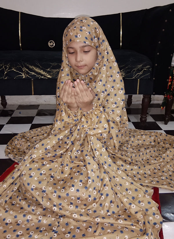 Kids Namaz Chadar -Large- (For 9 Till 13 Year Old Kid) -- Printed Light Brown