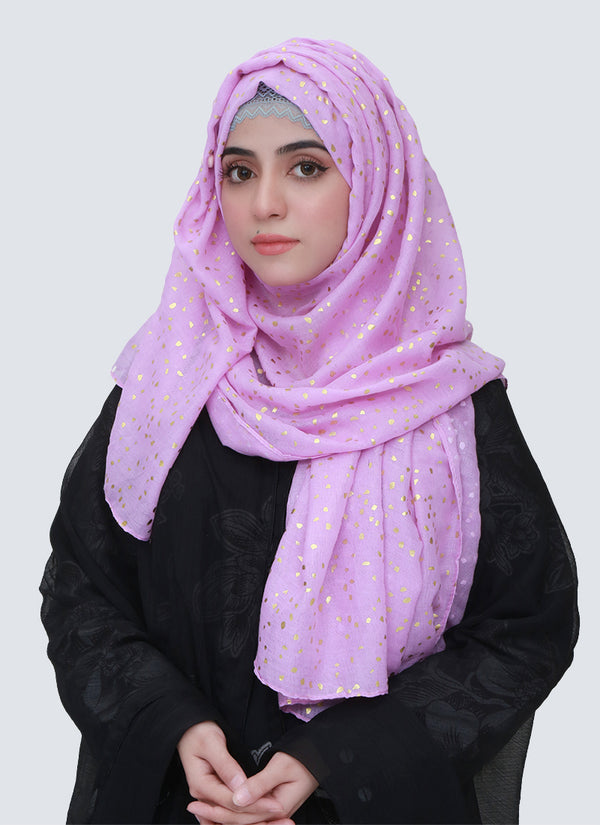 Lawn Hijabs With Golden Dotted Embossed Design -Purple