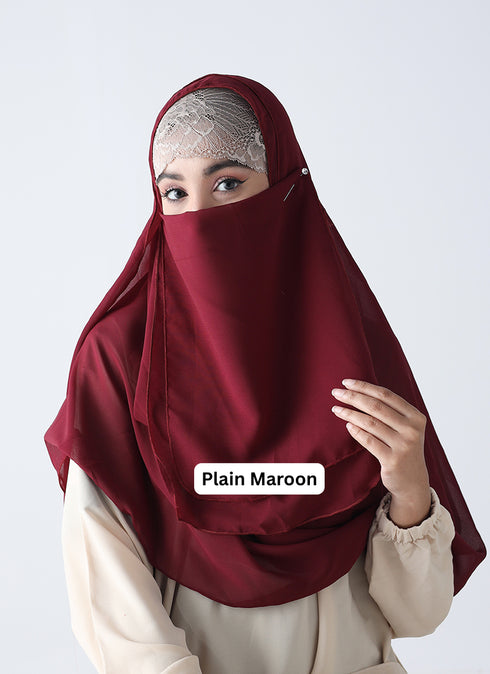 SALE OFFER --- Pack Of 3 Printed Double Loop Hijab With Attached Niqab