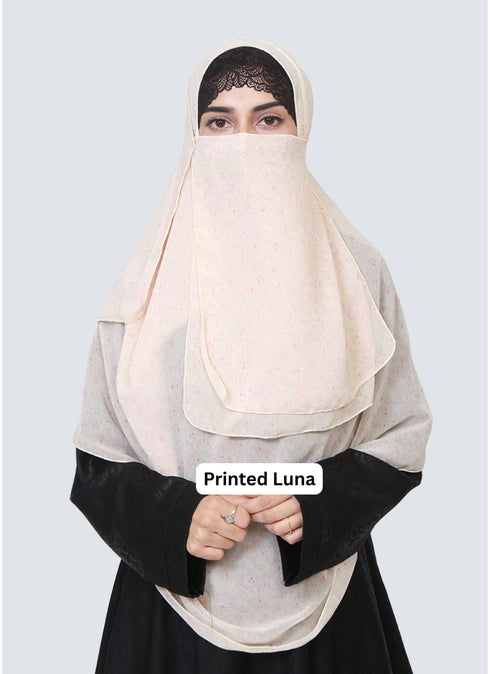 SALE OFFER --- Pack Of 3 Printed Double Loop Hijab With Attached Niqab