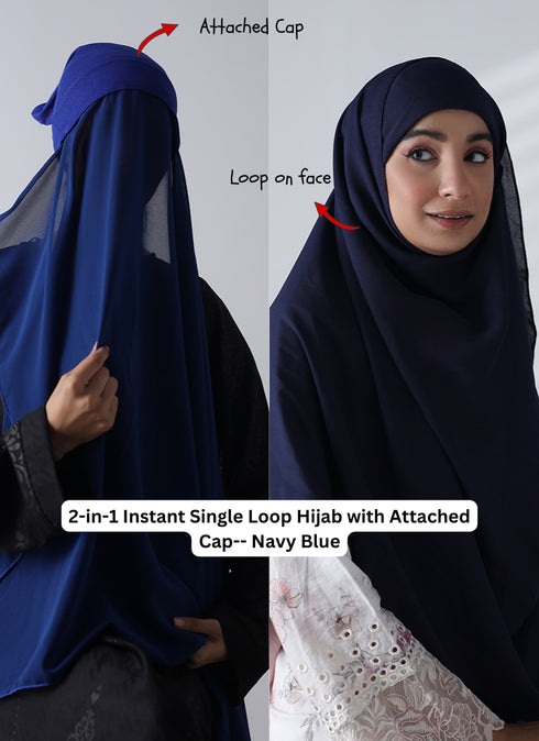 2-in-1 Instant Single Loop Hijab with Attached Cap