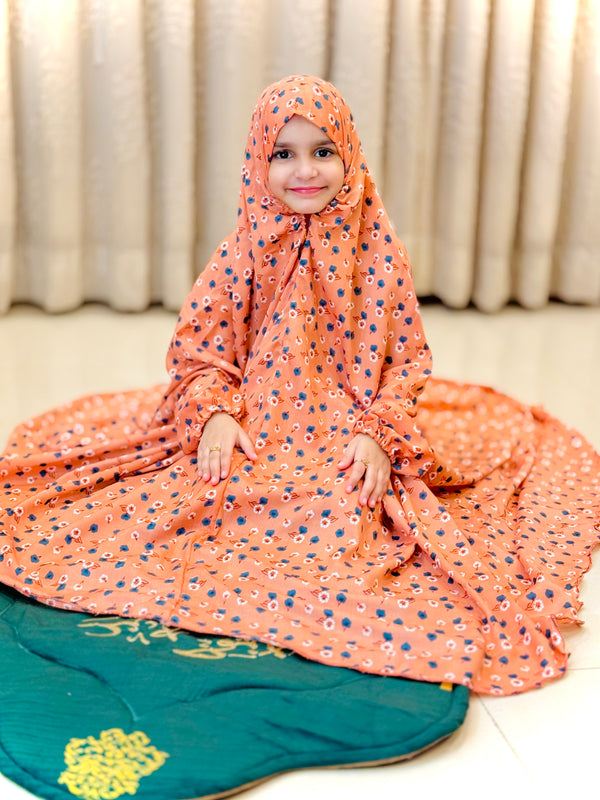Kids Namaz Chadar -Medium- (For 3 Till 8 Year Old Kid) -- Printed Peach