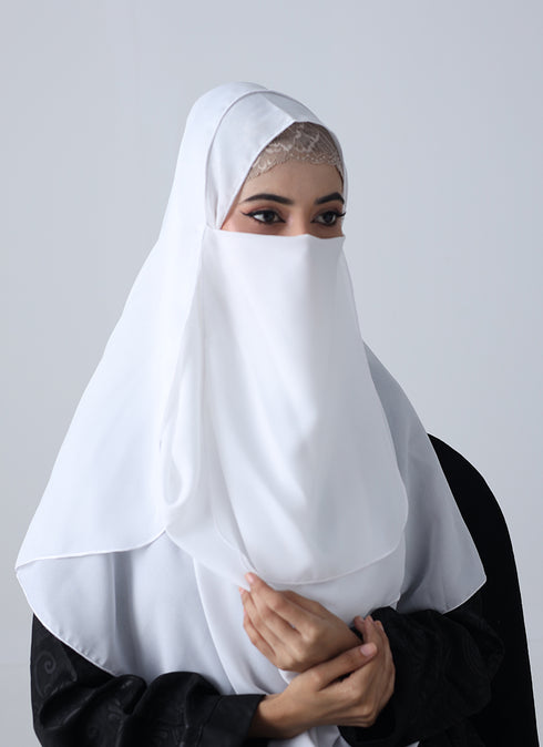 Double Loop Hijab With Attached Niqab -- Plain White