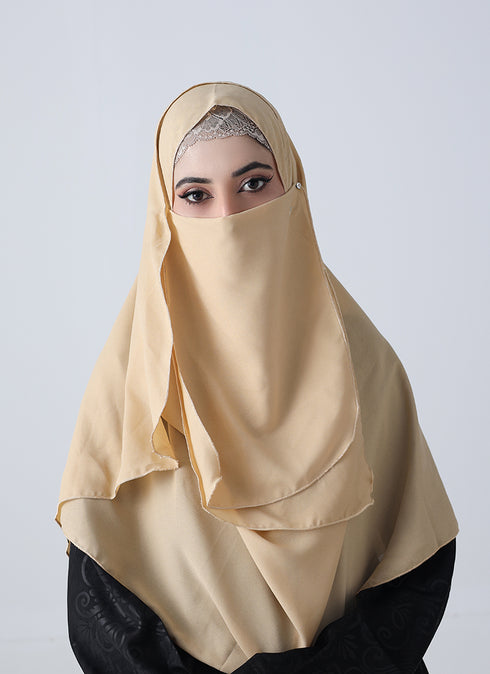 Double Loop Hijab With Attached Niqab -- Plain Muddy Nude