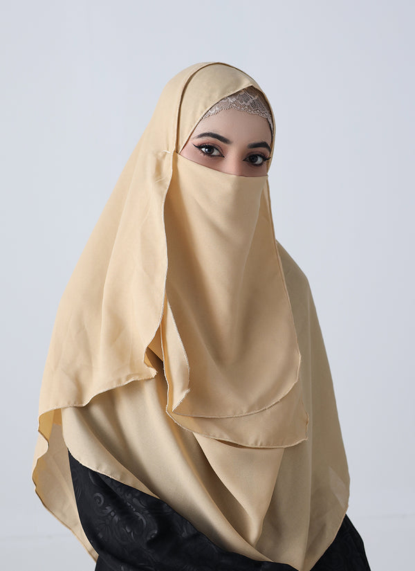 Double Loop Hijab With Attached Niqab -- Plain Muddy Nude