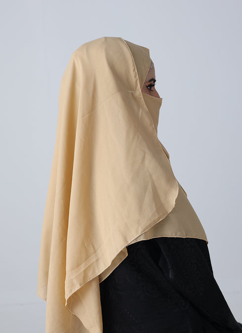 Double Loop Hijab With Attached Niqab -- Plain Muddy Nude