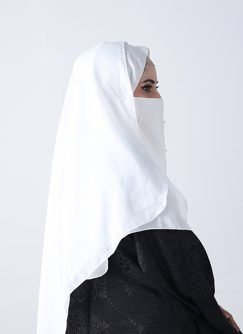 Double Loop Hijab With Pearl Niqab - White